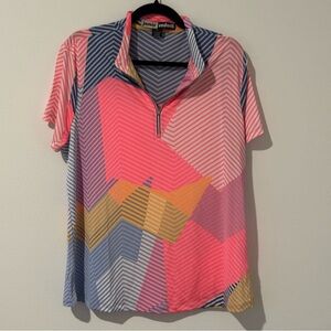 Jamie Sadock Geo Stripe 1/4 Zip Short Sleeve Golf Top Multicolor Women’s XL